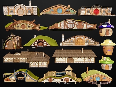 现代娱乐建筑 霍比特小屋 小木屋儿童游乐屋 萌趣乐园小屋 儿童亲子农场 亲子研学农场乐园