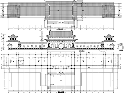 寺庙 山门古建大门门头 观景台垂花门拱门 须弥座斗拱檐墙 角科柱头科平身科 翼角匾额正脊角梁 施工图