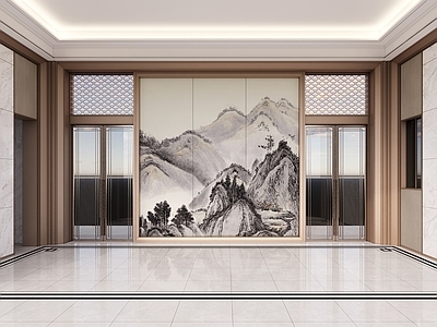 新中式现代电梯厅 入户大堂电梯间