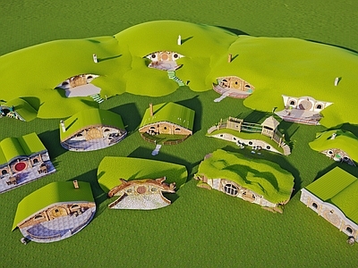 现代娱乐建筑 霍比特小屋 小木屋 萌趣乐园小屋 儿童游乐屋 儿童亲子农场