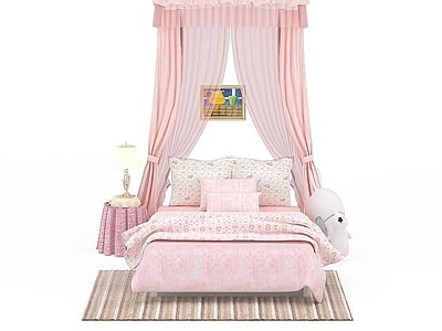 现代粉色公主床组合