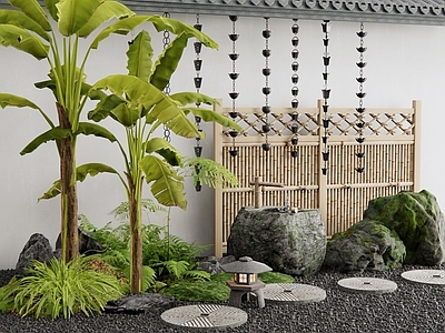 日式禅意庭院小品 雨链 汀步 枯山水景观 水钵水景 景观石头