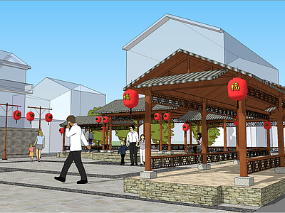 现代广场景观 乡村广场 长廊