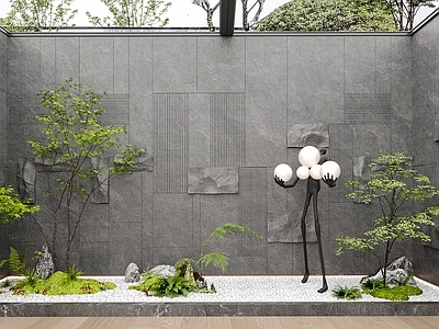 现代其他局部景观 地下室景观 室内景观小品 绿植景观 地下室石头背景墙 地下室天井景观