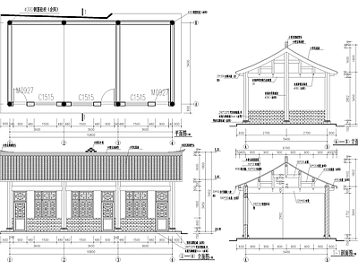 仿古建筑 服务用房 川东北民居风格 砖木结构 小青瓦屋面 施工图
