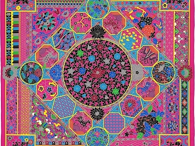 现代丝绸 高端丝巾面料印花 高端时尚印花图案 复古时尚印花图案 时尚复古装饰画
