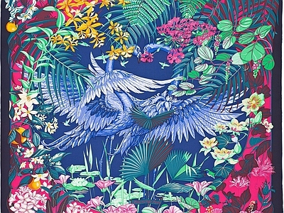 现代丝绸 高端丝巾面料印花 高端时尚印花图案 复古时尚印花图案 时尚复古装饰画