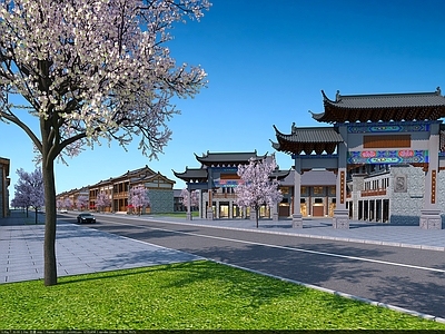 中式中古古建 古建 商业街 小镇 古镇 中式建筑