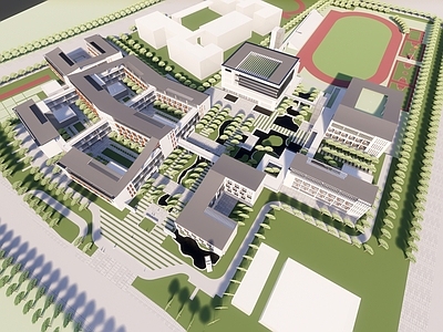 现代新中式学校建筑 现代学校教学楼