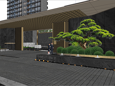 新中式入口大门 小区入口大门 次入口 示范区前场景观 入口景观