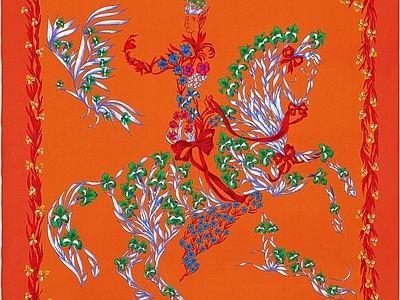 现代丝绸 高端丝巾面料印花 高端时尚印花图案 复古时尚印花图案 时尚复古装饰画