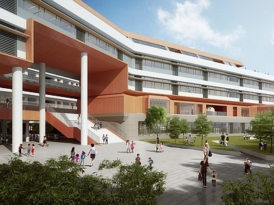 现代小学 现代中小学 中小学建筑 学校建筑 横线条学校建筑