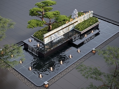现代其他水景设施 现代水景观 喷泉 跌水 庭院水景