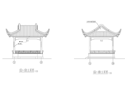其他古建筑 传统歇山四角亭全 施工图