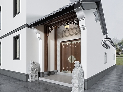 中式新中式别墅外观 中式别墅入户大门 四合院大门