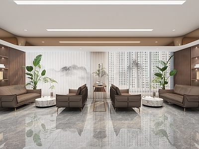 新中式现代接待室 新中式休息区 新中式接待区 景观造景 沙发茶几组合 新中式梦幻帘