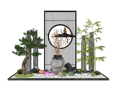 现代新中式其他景观小品 中式小品 禅意组景 假山屏风