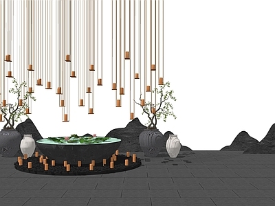 现代新中式假山 中式小品 禅意组景