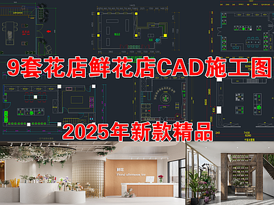 现代花店 9套花店鲜花店铺 工装门面商铺装修 设计纸室内效果图 花店鲜花店设计图 花店CA 施工图