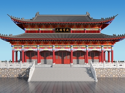 中式古建筑 大殿 寺庙 斗拱彩绘 屋檐 仿古建筑