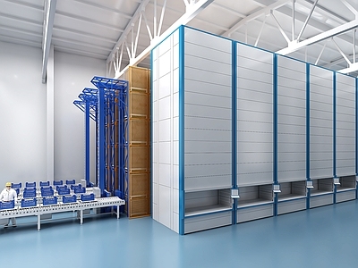 现代厂房 立体仓库 生产车间 堆垛机