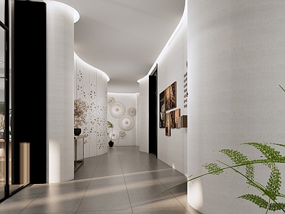 新中式工业银行 现代非遗展示通道 新中式茶室 新中式生态茶室 现代曲线展示通道 室内绿化