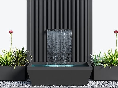 现代其他水景设施 现代庭院水景 水景墙 叠水 鱼池 景观墙