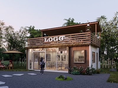 现代餐饮建筑 集装箱奶茶店 木屋茶室 休闲露营地 茅草屋 网红集装箱
