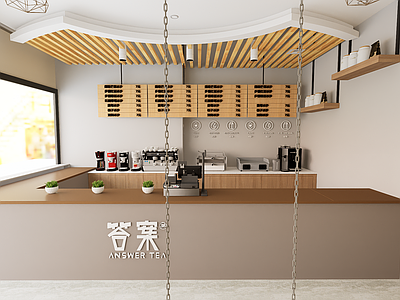 现代新中式奶茶店 网红奶茶店 原木风 网红打卡墙