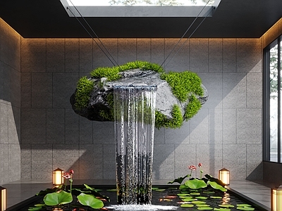 现代其他水景设施 现代水景观 室内水景 鱼池 荷花池 室内鱼池