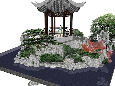 中式亭子 苏氏古建六角亭 假山置石