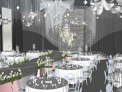 现代简约宴会厅 婚礼宴会厅 水晶吊顶 韩式婚礼 水晶婚礼