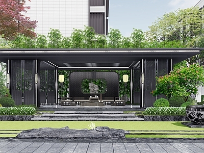 新中式中式小区景观 中式景观