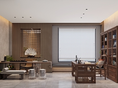 现代中式董事长办公室 红木家具 茶室 办公室 现代