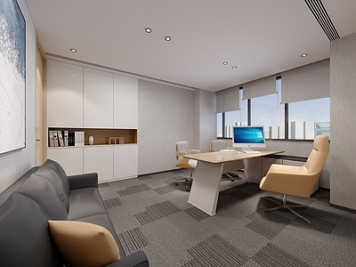 现代办公室 办公室 办公桌 办公椅 沙发 储物柜
