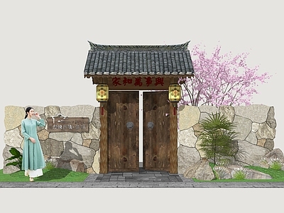 现代庭院门 庭院木门 民宿门 乡村民居大门 入户门