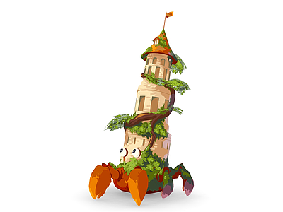 现代艺术风格建筑 甲壳城堡 风格化螃蟹 螃蟹塔 森林小屋 卡通木屋