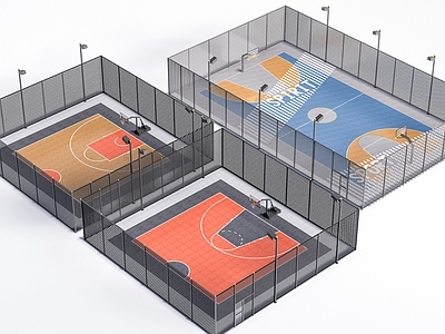 现代篮球场 现代篮球场 篮球场组合 运动场