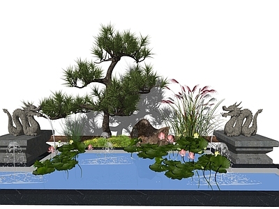 现代新中式其他景观小品 水景 中式组景
