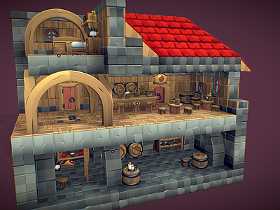 现代艺术风格建筑 魔方世界酒馆 客栈 建筑 卡通房子 地窖