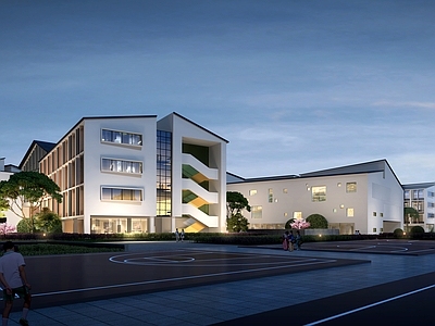 新中式学校外观 教学楼