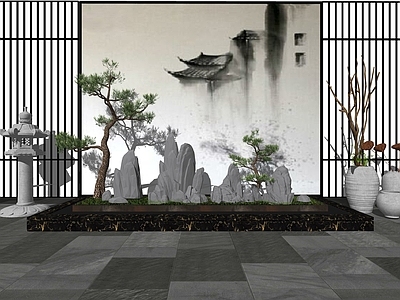 现代新中式其他景观小品 屏风 中式组景