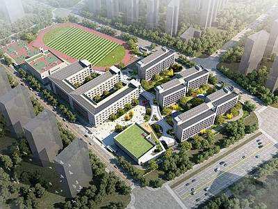 现代学校外观 学校鸟瞰