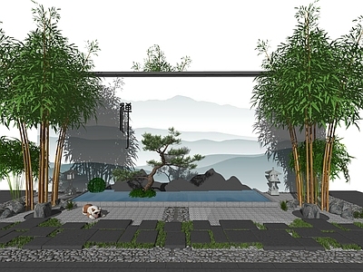 现代新中式其他景观小品 中式组景 中式景墙
