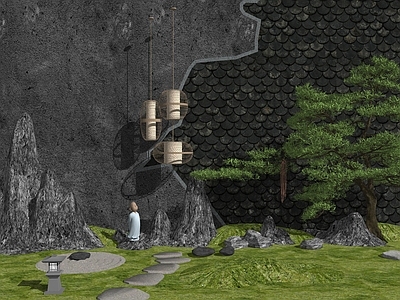 现代新中式其他景观小品 中式小品 禅意组景 庭院小品