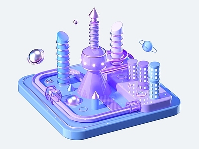 现代工业商业街 科技微软风建筑 城市立体图标 智能图标 C4D电商素材 C4D场景