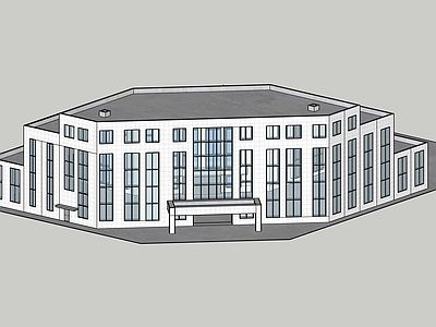 现代简模规划 现代 对称 落地窗 建筑