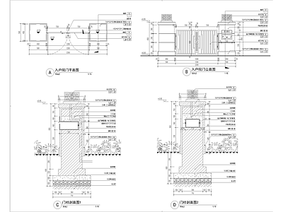 新中式庭院 入户院门详图 庭院大门 花园庭院 施工图