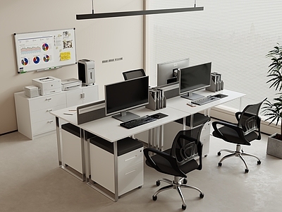 现代其他办公空间 办公桌椅 打印机 写字白板