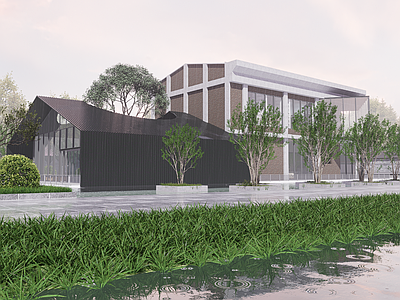 中式新中式古建筑 古建筑大广场 古建筑 水体景观